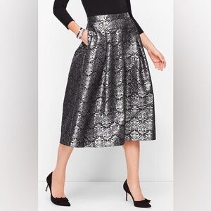 Talbots Black Silver Metallic Brocade Flare Skirt Size 6 Dressy Chic Party Glam